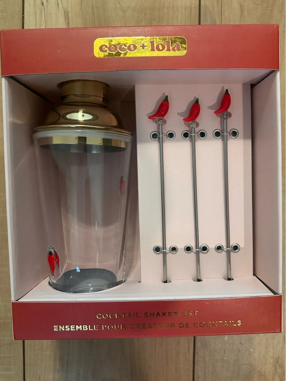 Cocktail shaker and Red Chili Stir Sticks